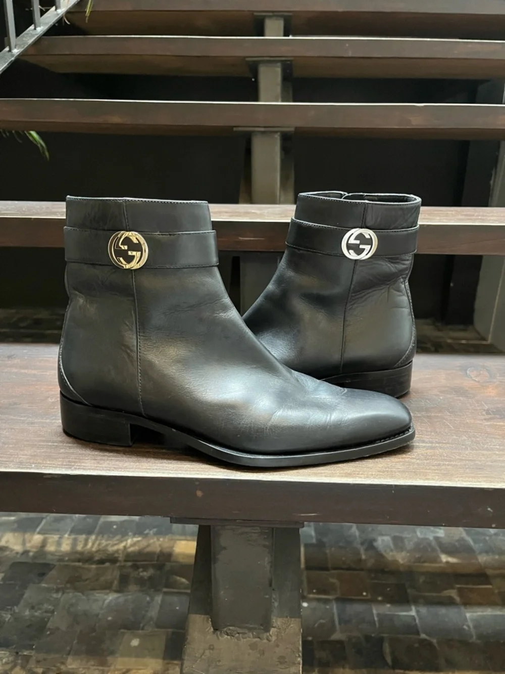 GUCCI Interlocking GG Leather Ankle Boots
